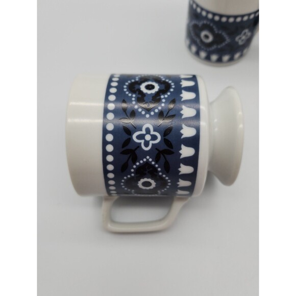 Vintage Coffee Or Tea Set Navy Paisley 2 Cups, Cream & Sugar Porcelain - Picture 10 of 12